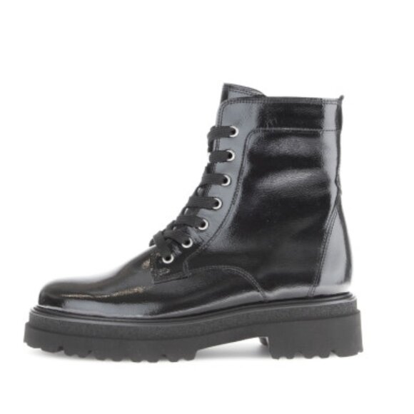 NWT GABOR US5.5 Ankle Boot Patent Leather Platform Zip/Lace Black UK3 / US5.5 - Picture 2 of 16